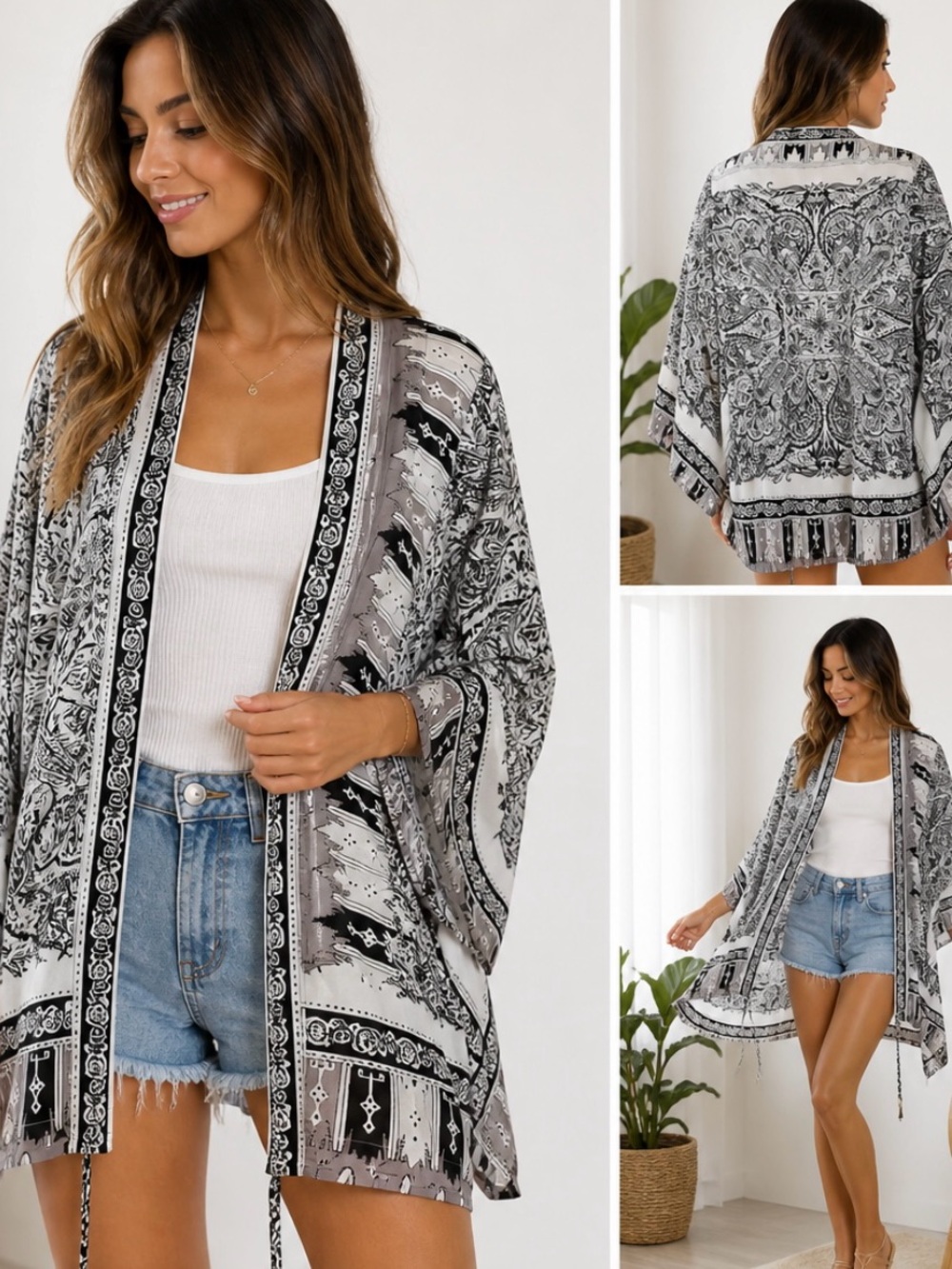 BCBG Max Azria Kimono Cover Up Tunic XS Boho Resort Paisley Swim Coverup NWT
